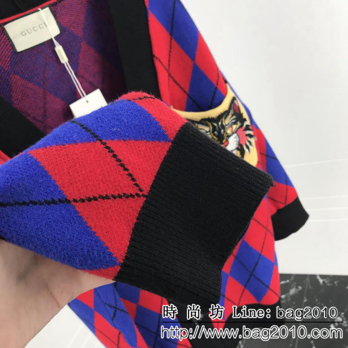 GUCCI古馳 18ss秋冬新款 菱形虎頭刺繡 雙層提花 男款開衫毛衣 ydi1551